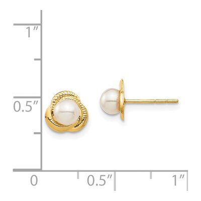 14K Yellow Gold Button Freshwater Cultured Pearl Love Knot Stud Earrings – view 4