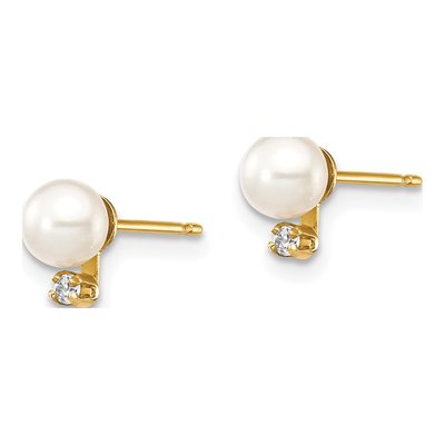 14K Yellow Gold Freshwater Cultured Pearl & CZ Round Stud Earrings – view 2