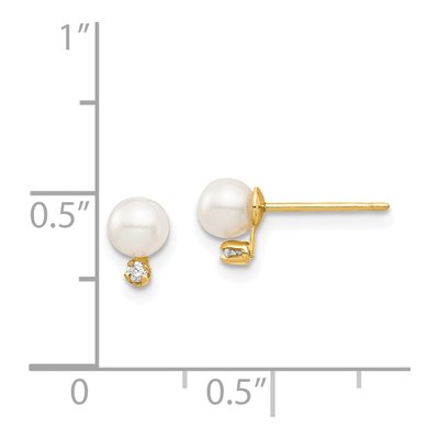 14K Yellow Gold Freshwater Cultured Pearl & CZ Round Stud Earrings – view 4