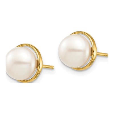 14K Yellow Gold Freshwater Cultured Pearl Button Stud Earrings – view 2