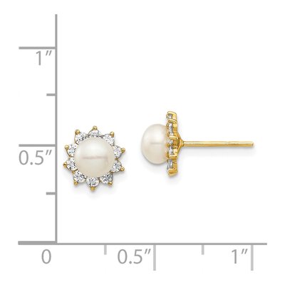 14K Yellow Gold Freshwater Cultured Pearl & CZ Button Stud Earrings – view 4