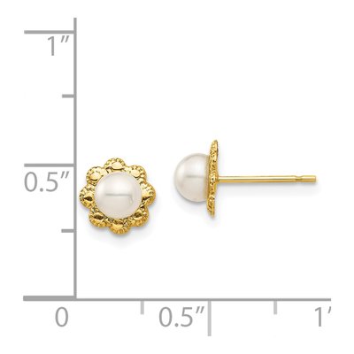 14K Yellow Gold Button Freshwater Cultured Pearl Flower Stud Earrings – view 4