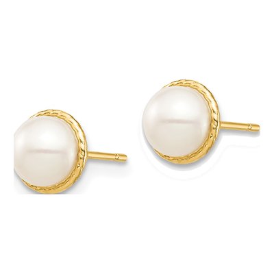 14K Yellow Gold Freshwater Cultured Pearl Button Stud Earrings – view 2