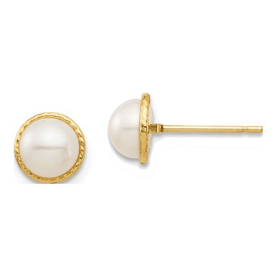 14K Yellow Gold Freshwater Cultured Pearl Button Stud Earrings