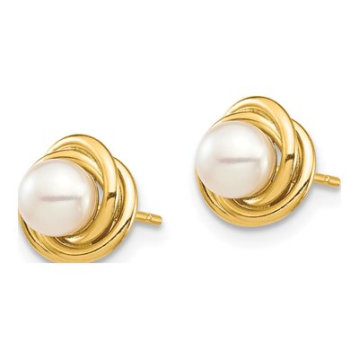 14K Yellow Gold Freshwater Cultured Pearl Button Stud Earrings – view 2