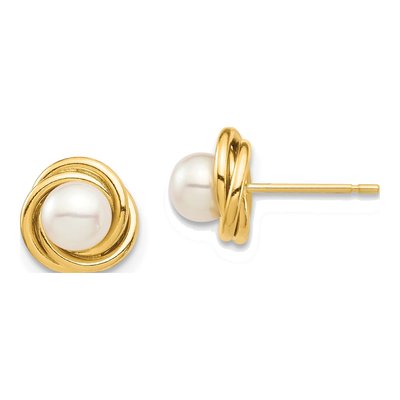 14K Yellow Gold Freshwater Cultured Pearl Button Stud Earrings