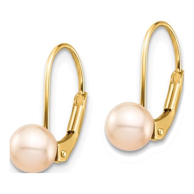 14K Yellow Gold Pink Freshwater Cultured Pearl Leverback Earrings – view 2