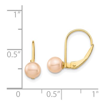 14K Yellow Gold Pink Freshwater Cultured Pearl Leverback Earrings – view 4