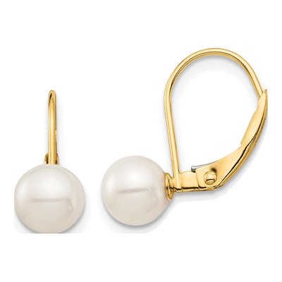 14K Yellow Gold Freshwater Cultured Pearl Leverback Earrings