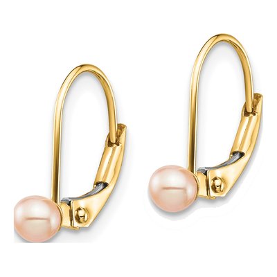 14K Yellow Gold Pink Freshwater Cultured Pearl Leverback Earrings – view 2