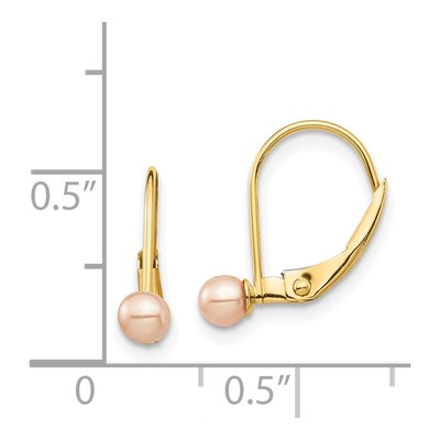 14K Yellow Gold Pink Freshwater Cultured Pearl Leverback Earrings – view 4