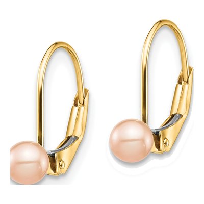 14K Yellow Gold Pink Freshwater Cultured Pearl Leverback Earrings – view 2