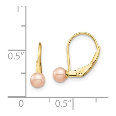 14K Yellow Gold Pink Freshwater Cultured Pearl Leverback Earrings – view 4