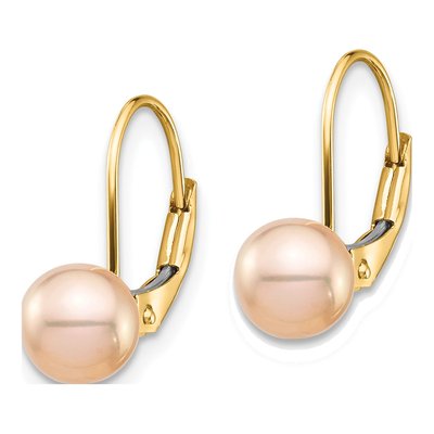 14K Yellow Gold Pink Freshwater Cultured Pearl Leverback Earrings – view 2