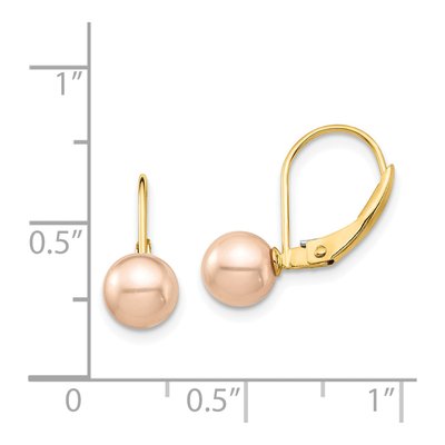 14K Yellow Gold Pink Freshwater Cultured Pearl Leverback Earrings – view 4
