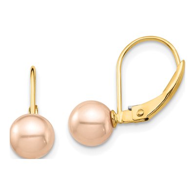 14K Yellow Gold Pink Freshwater Cultured Pearl Leverback Earrings