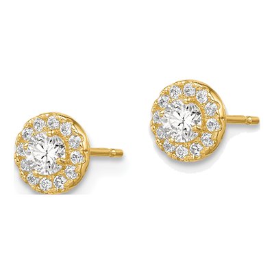 14K Yellow Gold CZ Halo Circle Stud Earrings – view 3