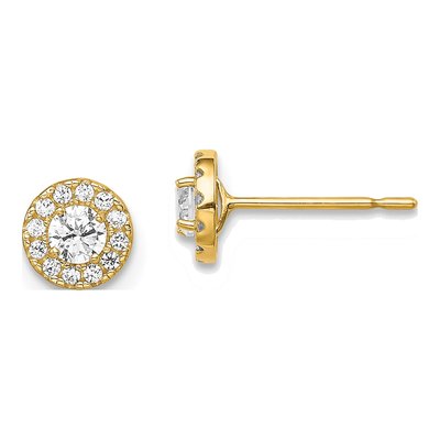 14K Yellow Gold CZ Halo Circle Stud Earrings
