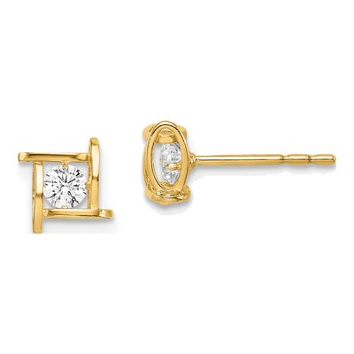 14K Yellow Gold CZ Square Stud Earrings