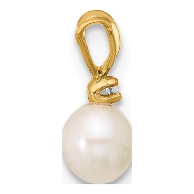 14K Yellow Gold Freshwater Cultured Pearl & CZ Near-Round Pendant – view 2