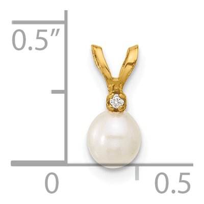 14K Yellow Gold Freshwater Cultured Pearl & CZ Near-Round Pendant – view 4