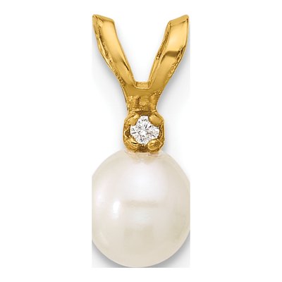 14K Yellow Gold Freshwater Cultured Pearl & CZ Near-Round Pendant