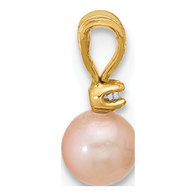 14K Yellow Gold Pink Freshwater Cultured Pearl & CZ Girls' Pendant – view 2