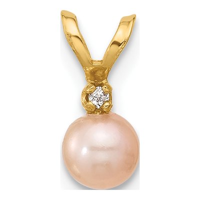 14K Yellow Gold Pink Freshwater Cultured Pearl & CZ Girls' Pendant