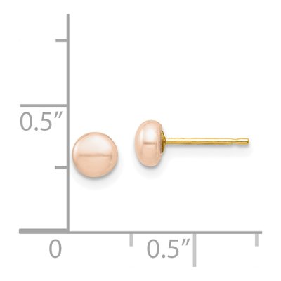 14K Yellow Gold Button Pink Freshwater Cultured Pearl Stud Earrings – view 4