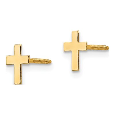 14K Yellow Gold Tiny Cross for Girls Stud Earrings – view 3