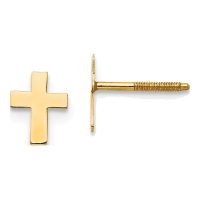 14K Yellow Gold Tiny Cross for Girls Stud Earrings