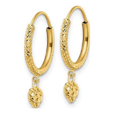 14K Yellow Gold 20mm Diamond-Cut Heart Hoop Earrings – view 3