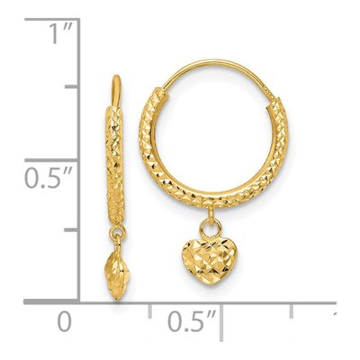 14K Yellow Gold 20mm Diamond-Cut Heart Hoop Earrings – view 4