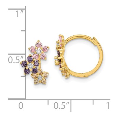 14K Yellow Gold 13mm CZ Girls' Multicolor Flower Huggie Hoop Earrings – view 4