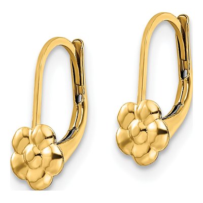 14K Yellow Gold Flower Leverback Earrings | Girls – view 3