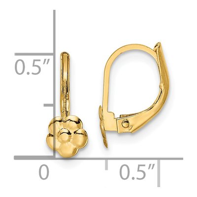 14K Yellow Gold Flower Leverback Earrings | Girls – view 4