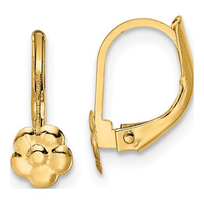 14K Yellow Gold Flower Leverback Earrings