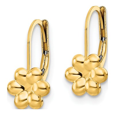14K Yellow Gold Girls' Flower Leverback Earrings – view 3