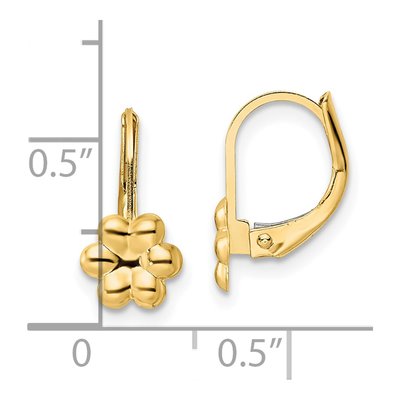 14K Yellow Gold Girls' Flower Leverback Earrings – view 4