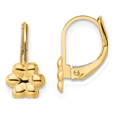 14K Yellow Gold Girls' Flower Leverback Earrings