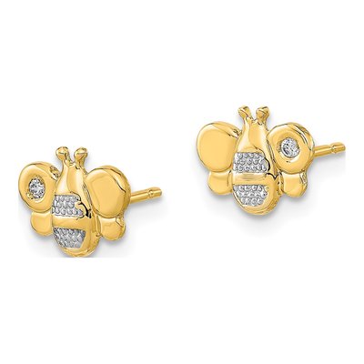 14K Yellow Gold CZ Girls' Bee Stud Earrings – view 2