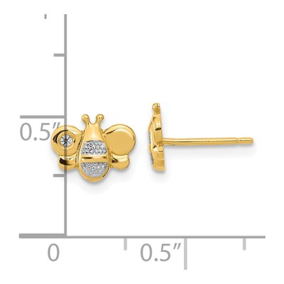 14K Yellow Gold CZ Girls' Bee Stud Earrings – view 3
