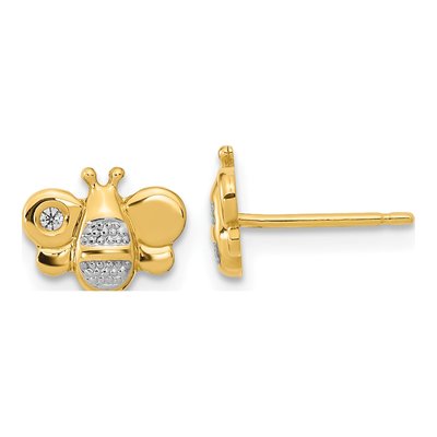 14K Yellow Gold CZ Girls' Bee Stud Earrings