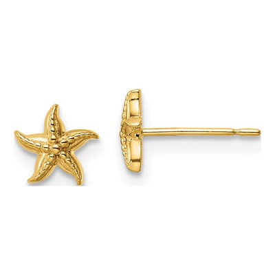 14K Yellow Gold Starfish for Girls Stud Earrings