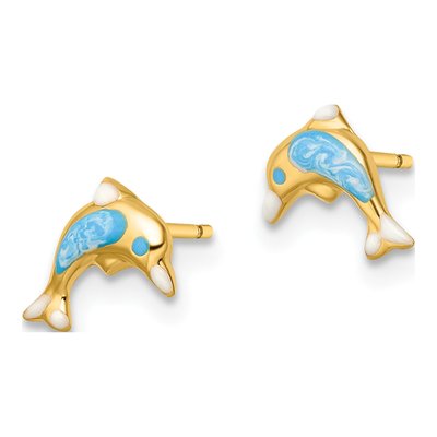14K Gold Blue Enamel Dolphin Earrings | Madi K – view 3