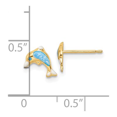 14K Gold Blue Enamel Dolphin Earrings | Madi K – view 4