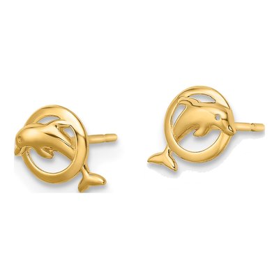 14K Yellow Gold Dolphin Stud Earrings – view 3