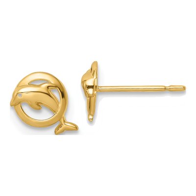 14K Yellow Gold Dolphin Stud Earrings