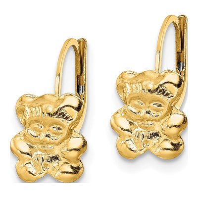 14K Yellow Gold Teddy Bear Leverback Earrings – view 3