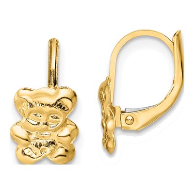 14K Yellow Gold Teddy Bear Leverback Earrings